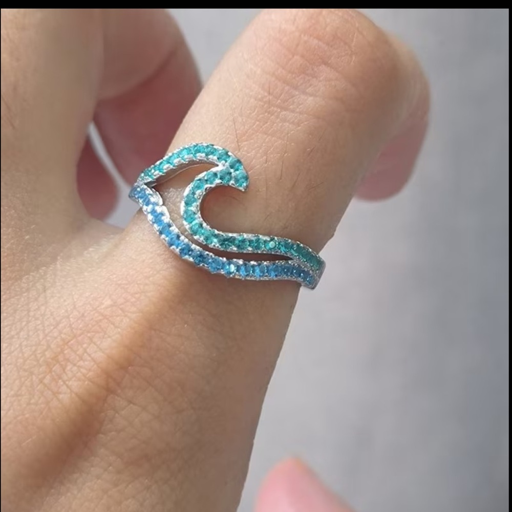 2 tone Blue Crystal Ocean Wave Ring